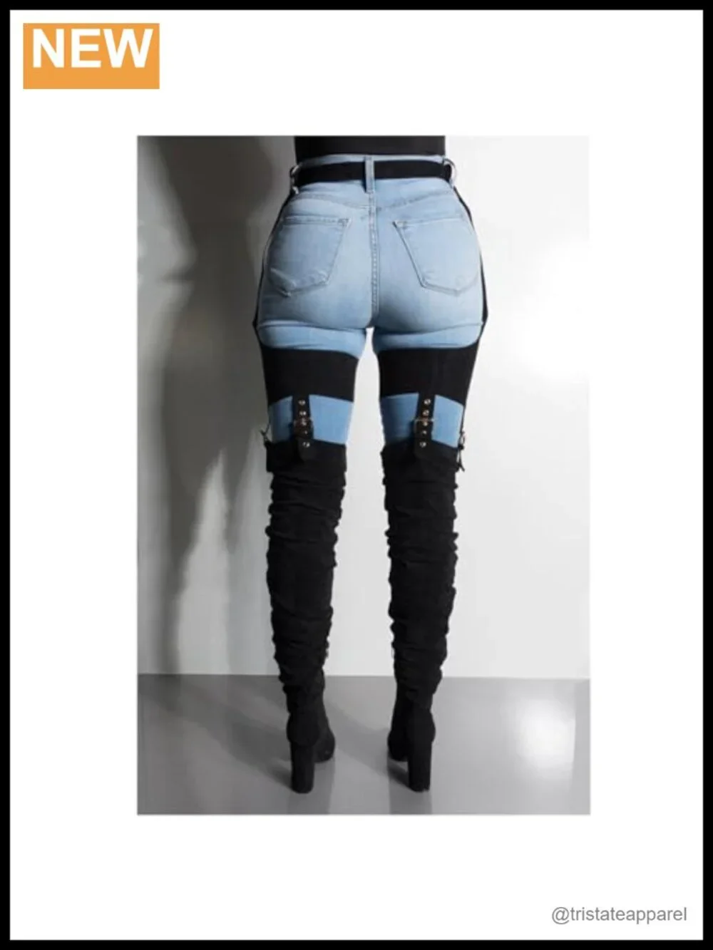 HiColor Women's Belted Pointed Toe High Boots Striking Buckle Strap Fashion